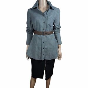 Kimberly Ovitz Houndstooth Button Front Shirt Blouse Cotton Wool Tailored Size 6